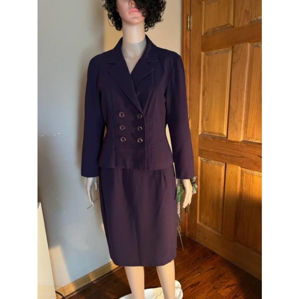 SCARLETT Women 2PC Purple Polyester Double Breasted Skirt Suit Size 8